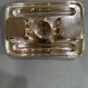 Antique Mappin & Webb Sterling Silver Double Inkwell Nib Box Double pen …
